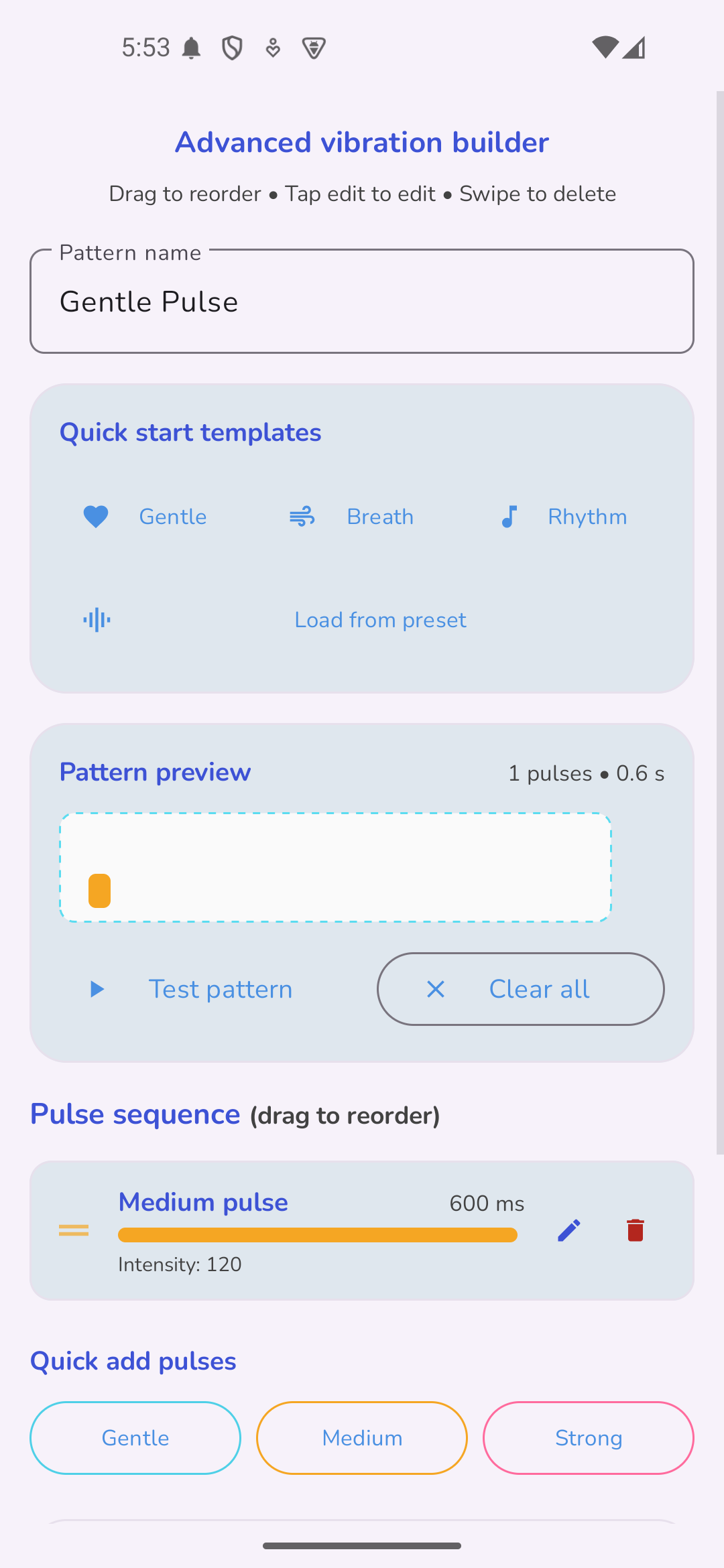 Breath Bell drag-and-drop vibration pattern builder